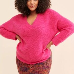 Maeve by Anthropologie Pink Plush V-Neck Sweater